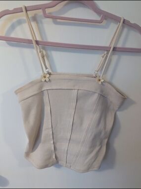 NATURAL LIFE Cream Ribbed Cami with Daisy Accents